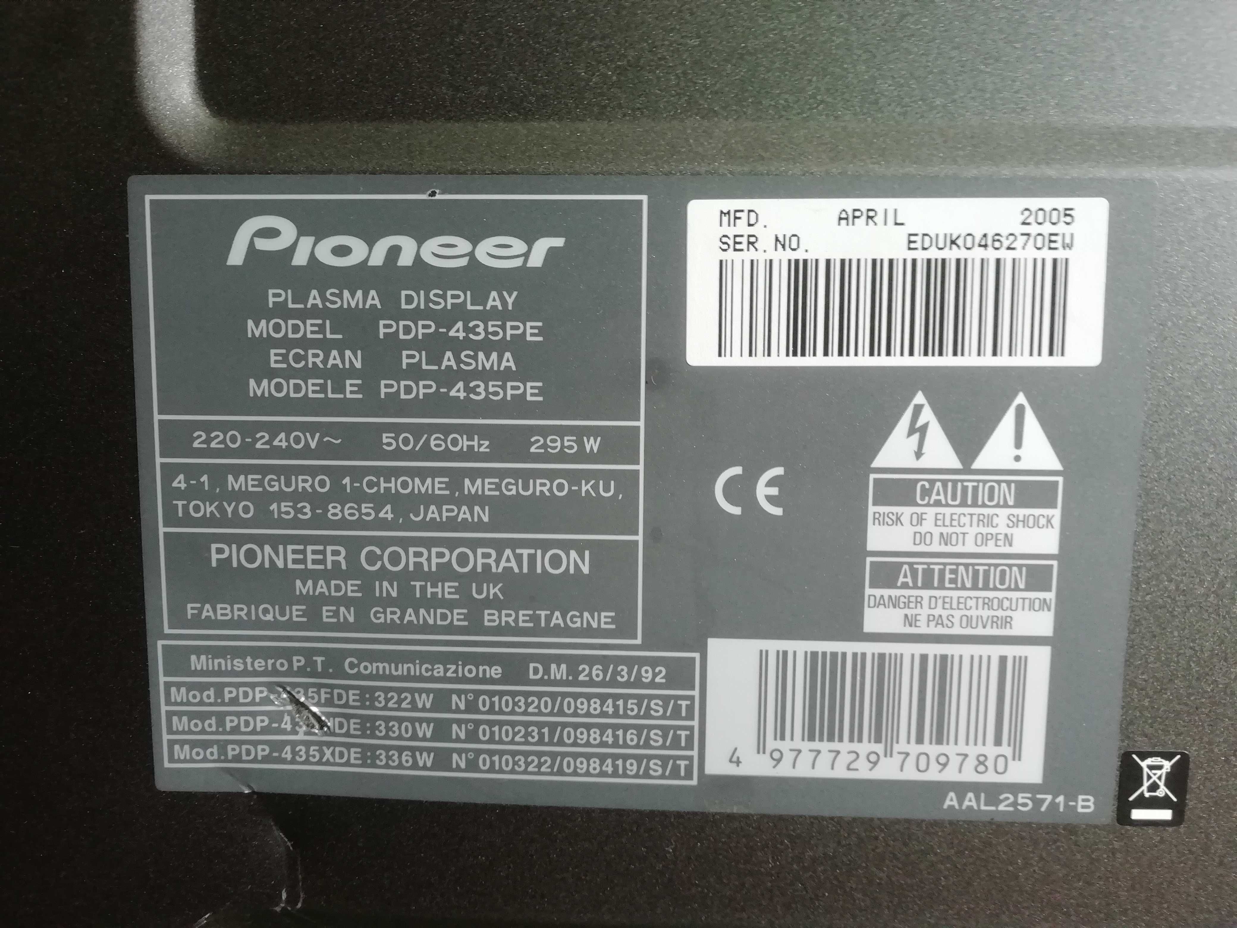 телевізор Pioneer pdp 435 pe під ремонт екран робочий