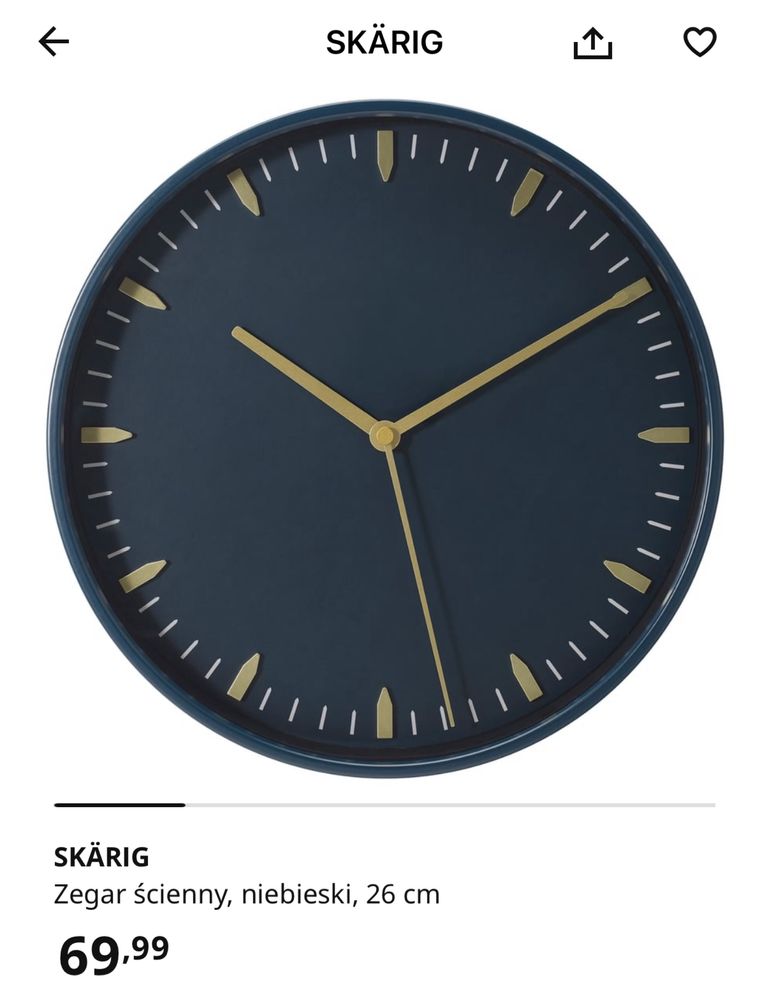 Zegar ścienny granatowy Ikea SKARIG, stan idealny