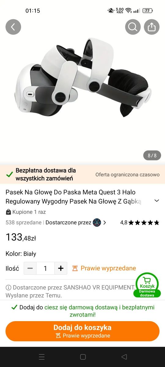 Uszkodzony headstrap do meta quest 3