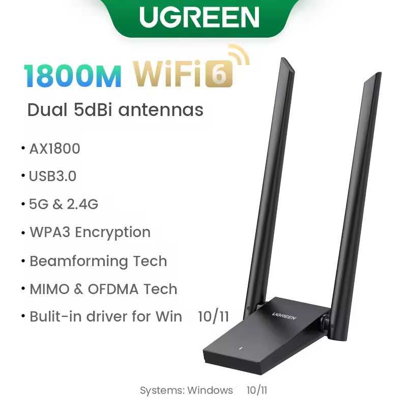 Wi-Fi Адаптер UGREEN Wi-Fi Adapter AC650 AX1800 Wi-Fi6 / 5 5G&2.4G