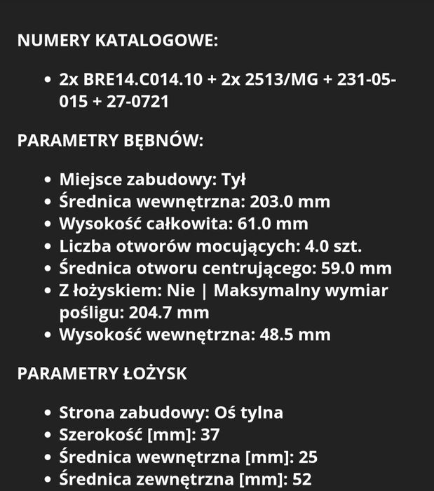 ZESTAW :Brembo 14.C014.10 Bęben hamulcowy +  Zestaw łożysk koła.