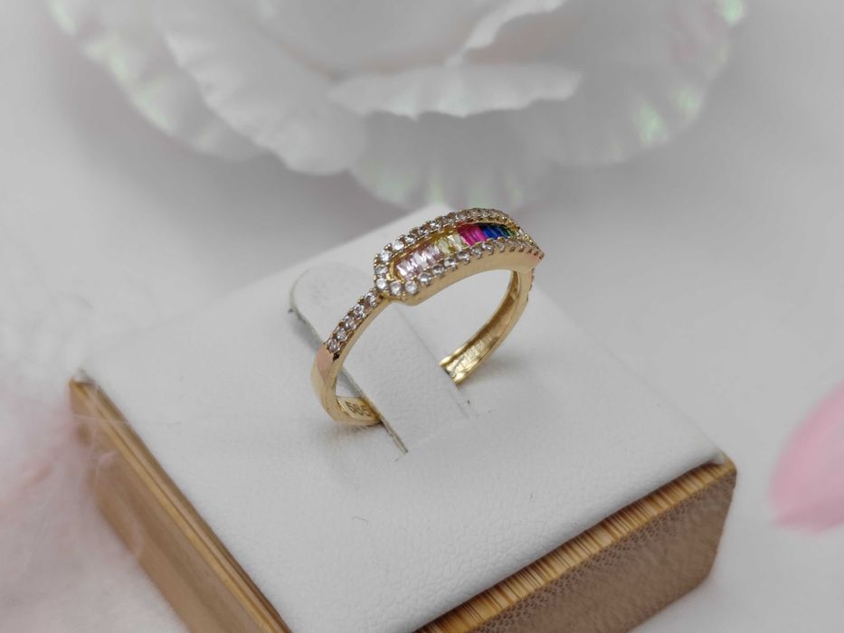 NOWY Złoty Pierścionek Kolorowy r12 / Złoto 585