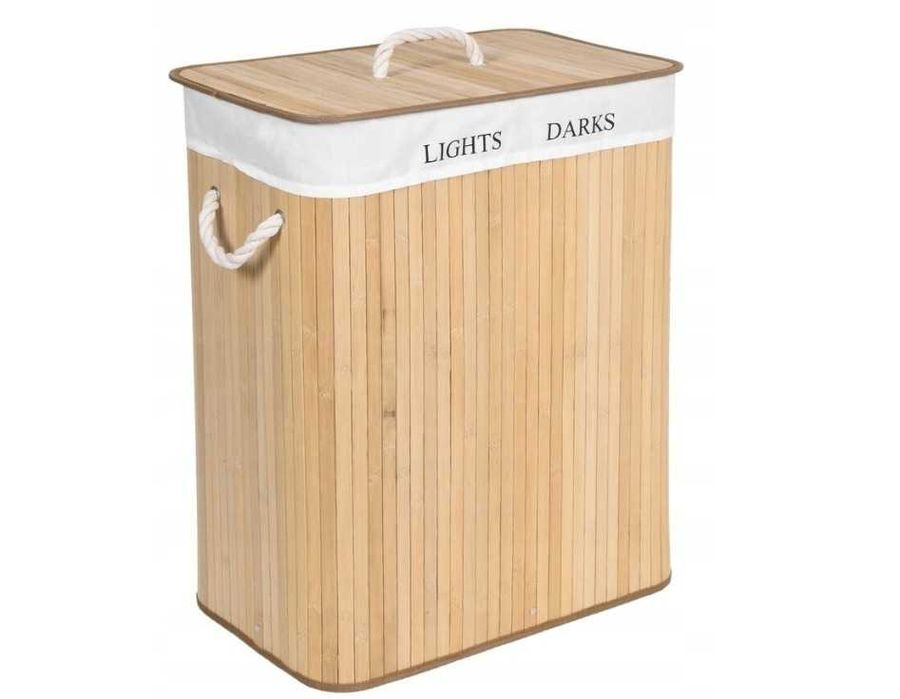 Kosz bambusowy na pranie dwie komory 100 l pojemności Przykrywka