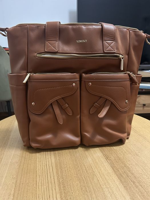 Шкіряна сумка-рюкзак для мами Yomiky