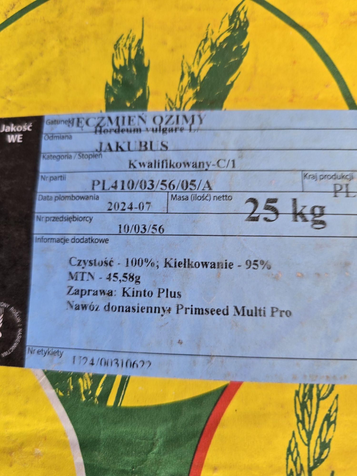 Jęczmien ozimy JAKUBUS C1 -07.2024-25 kg