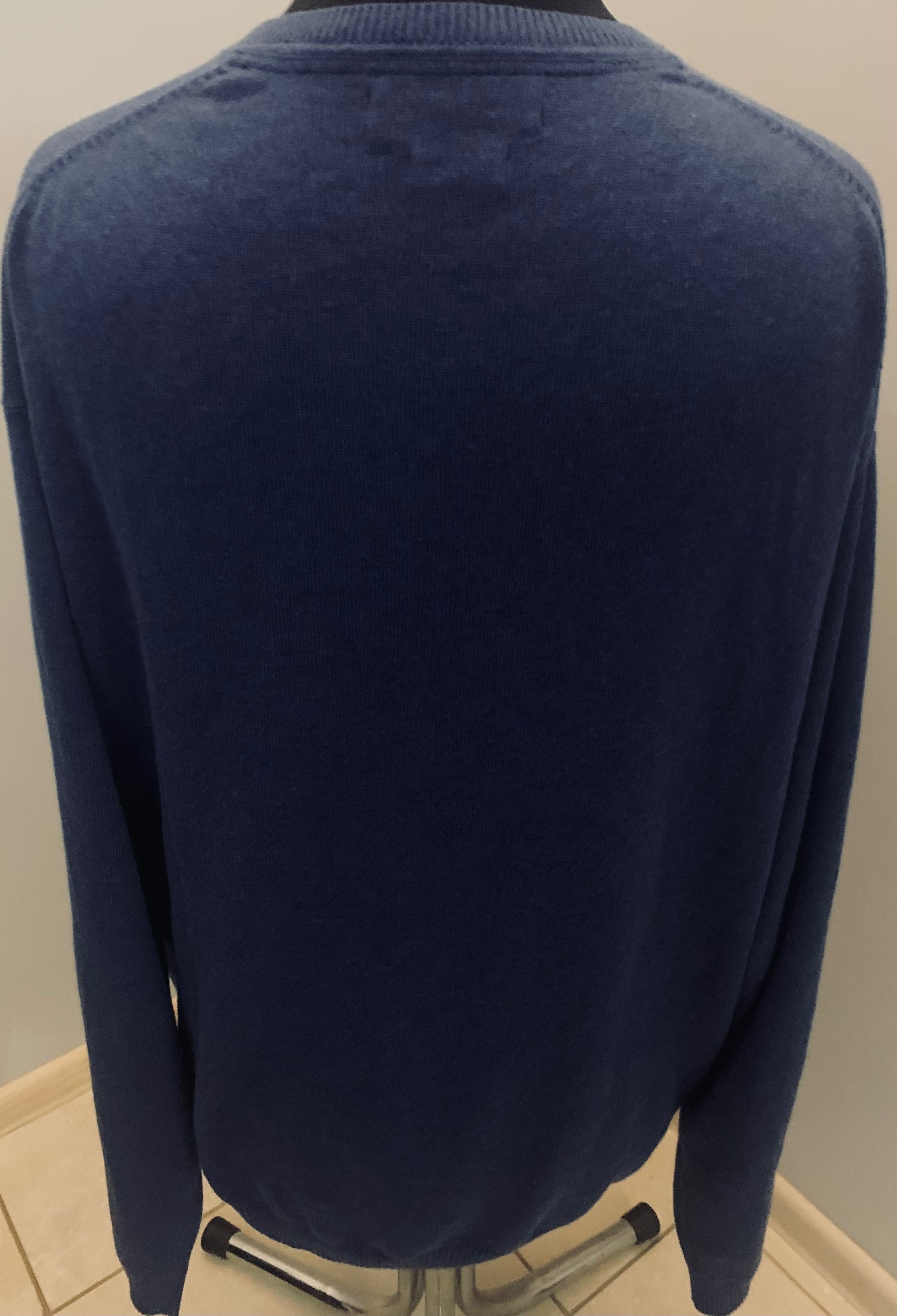 McNeal super męski sweter w serek XXL niebieski, bawełna + kaszmir