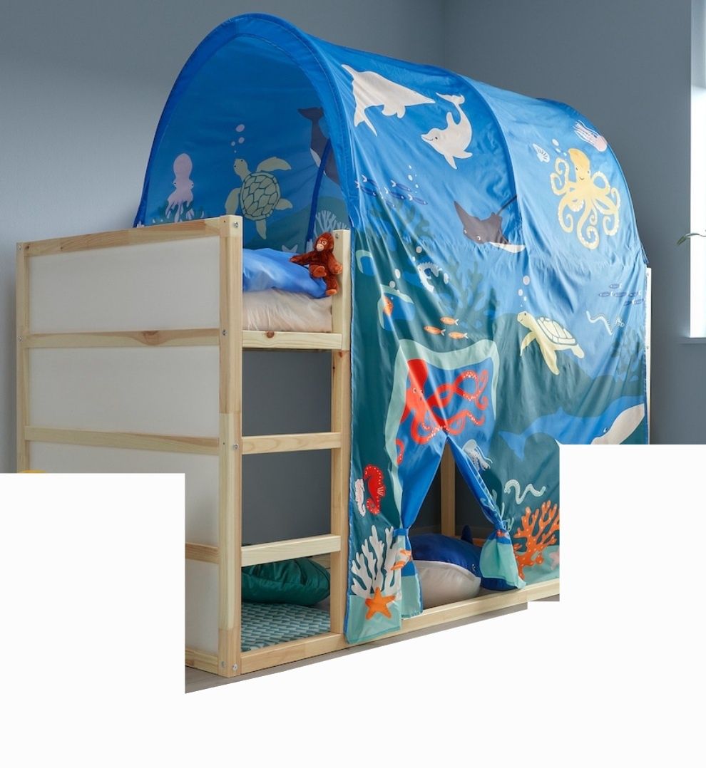 Łóżko Ikea kura plus Baldachim, wzór zwierzęta oceanu