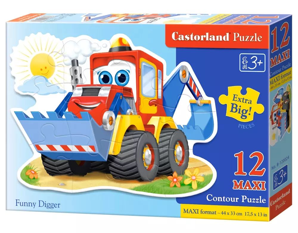Puzzle maxi 12 elementów konturowe. Wesoła koparka. Castorland