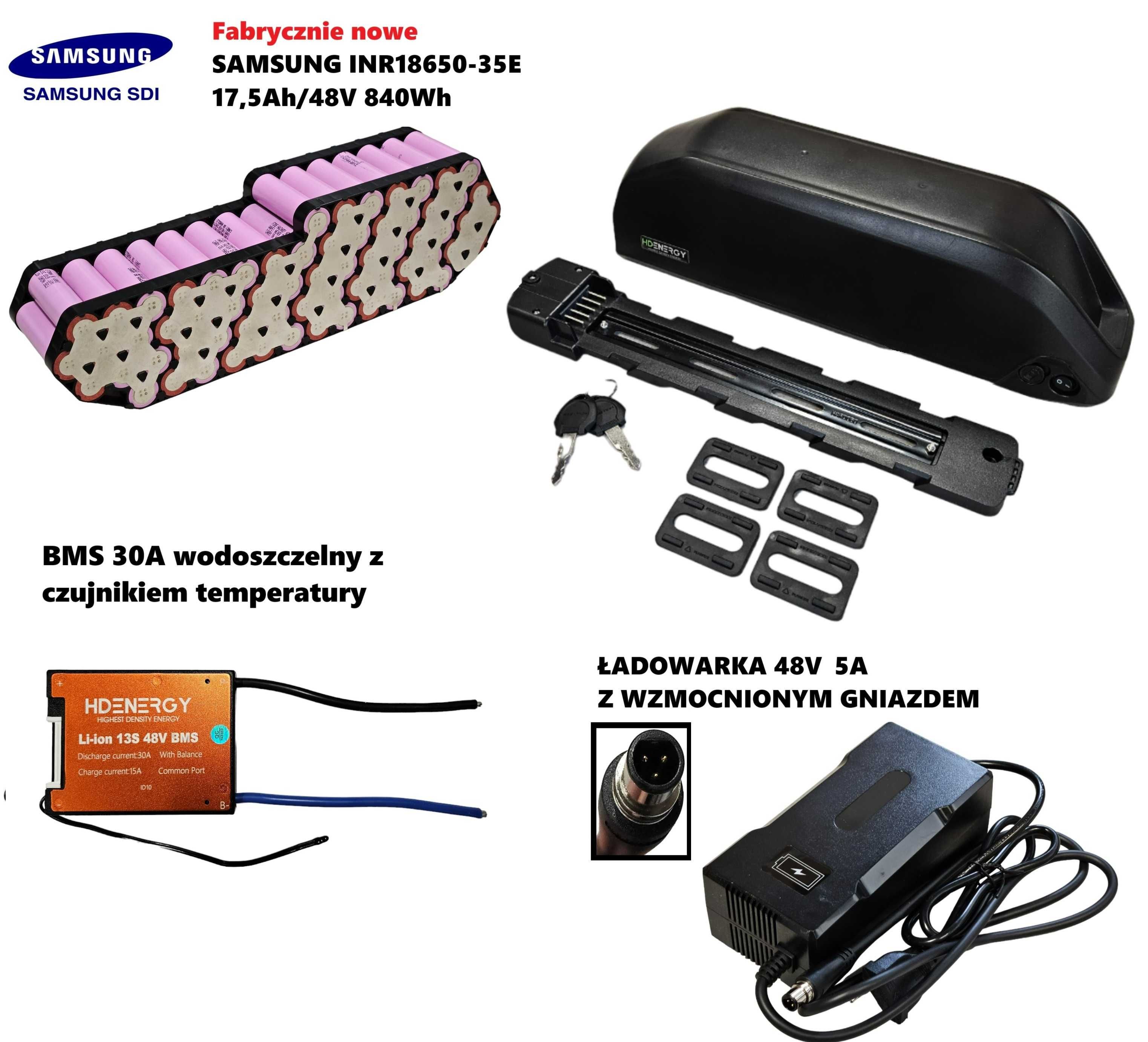 Bateria rowerowa akumulator montażu ebike 13S5P 48V 17,5Ah SAMSUNG +5A