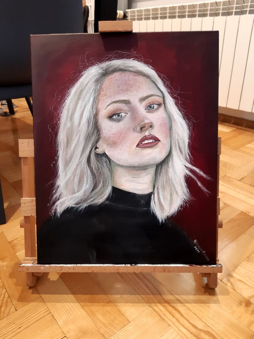 Portret ręcznie malowany.