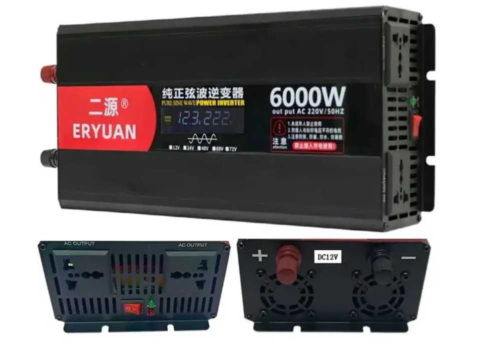 Инвертор 6000W LCD чистый синус AC/DC 12v Преобразователь для дома