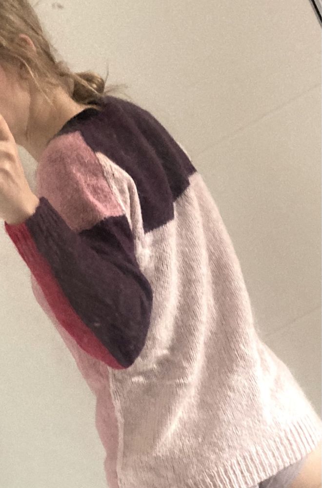 Idealny Sweter Malene birger colorblocks premium welna patchwork L