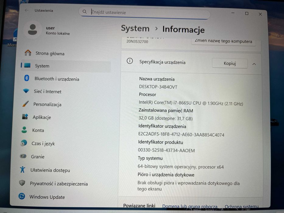 Lenovo THINKPAD T490 i7-8665U 32GB 512GB SSD FULL HD MX250 W11P LTE Fv