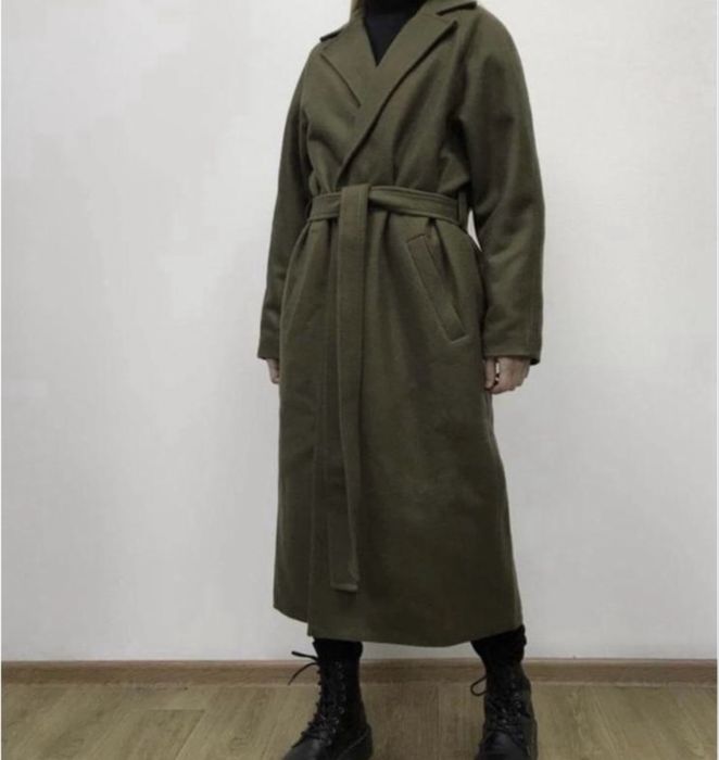 Пальто довге хакі , з поясом