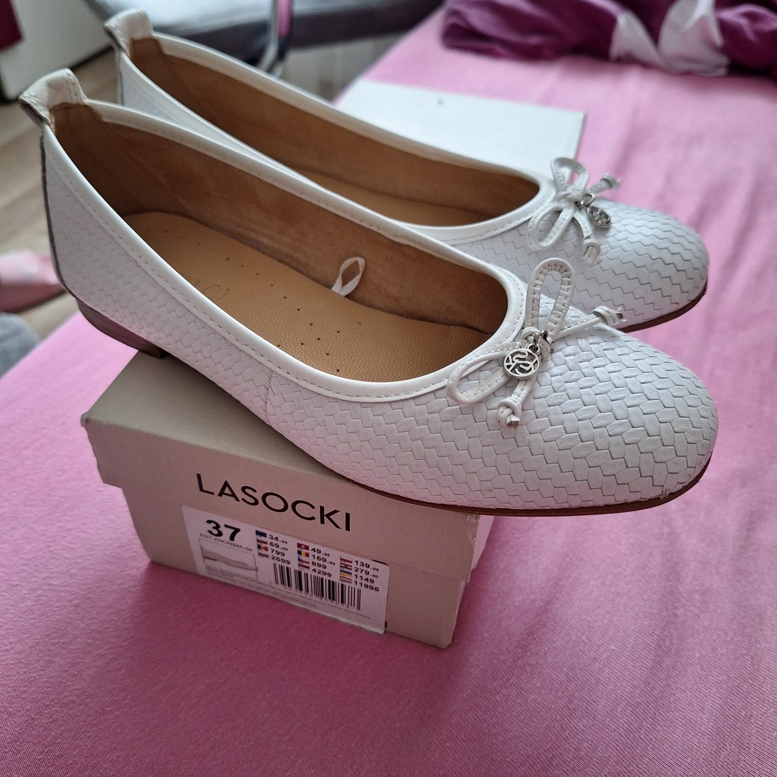 Buty baleriny białe skórzane do sukienki komunijnej / komunijne roz.37