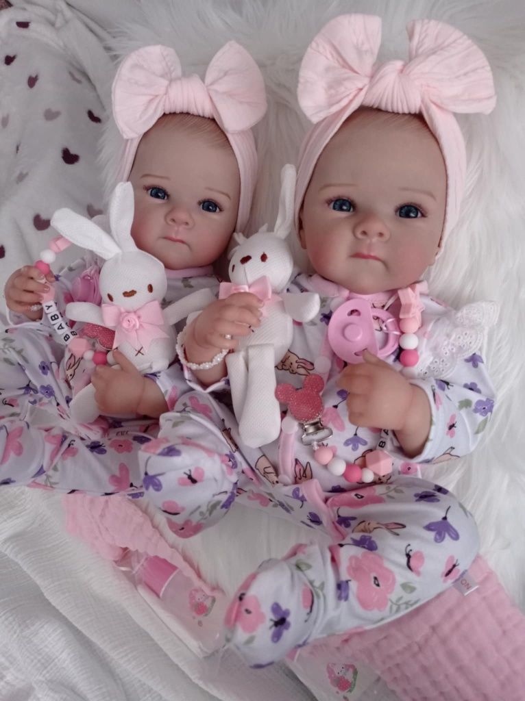 Lalki bliźniaczki w typie reborn z wyprawką prezent całe winylowe