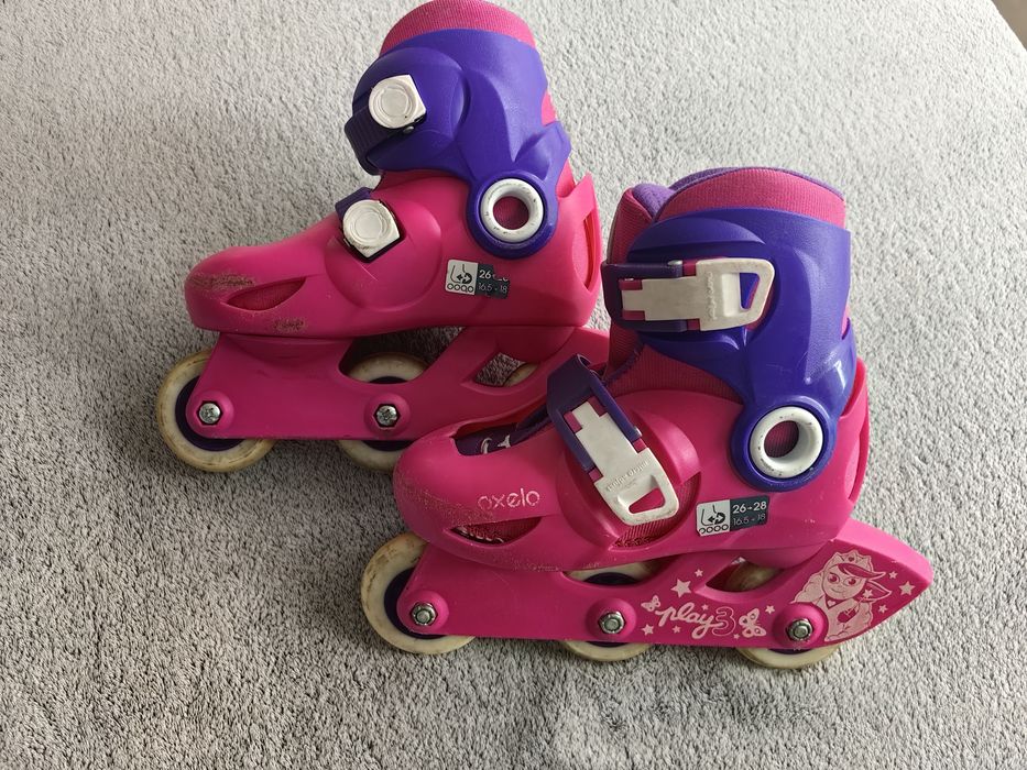 Zestaw rolki 26-28 ochraniacze 2xs oxelo i kask Kross XS różowe