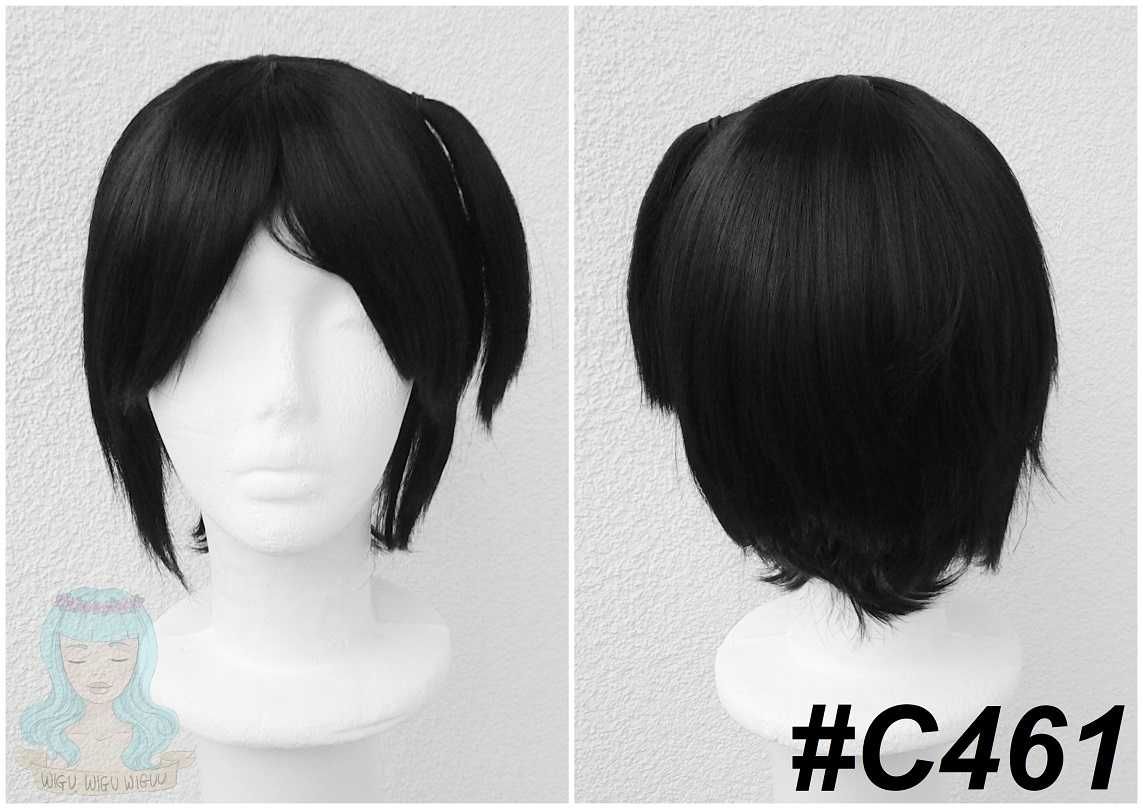Krótka czarna peruka z grzywką krótki czarny wig cosplay bob z kitką