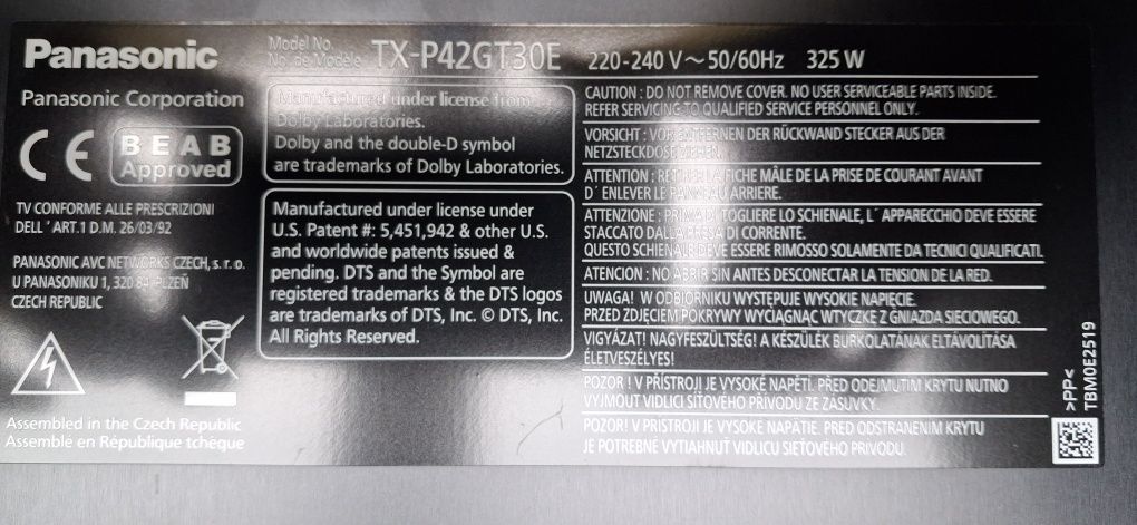 Panasonic plazma TX-P42GT30E