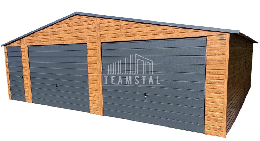 GARAŻ BLASZANY 8m x 7m dwuspad - 2x Brama drzwi antracyt TS256 8x7