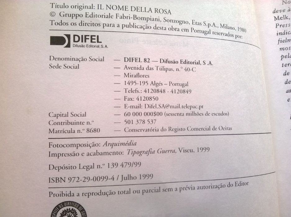 O Nome da Rosa - Umberto Eco (portes grátis)