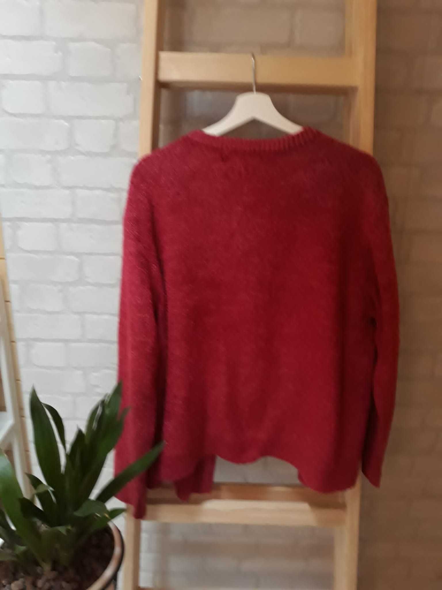 Czerwony/burgundowy sweter oversize z guzikami/ vintage