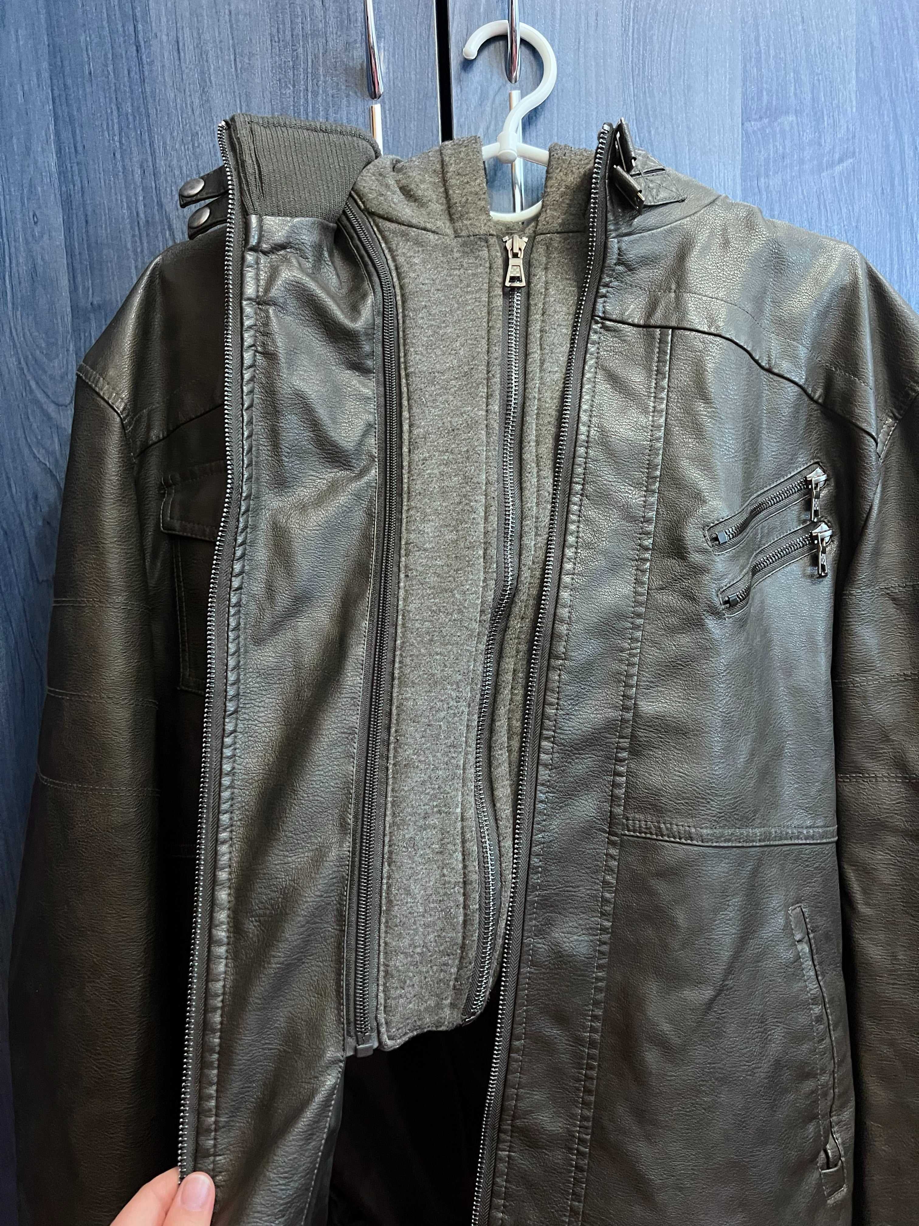Осінньо-весняна куртка з еко-шкіри, колір сіро-чорний (графіт)