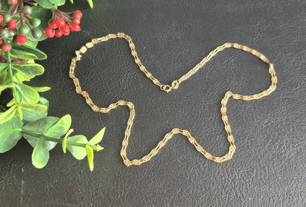 Piękny złoty łańcuszek 585 o podwójnym blaszkowym splocie Długość 45CM