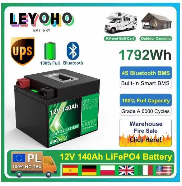 LiFePO4 Аккумулятор 12 В 140 Ач 6000+ циклов 12,8 В Bluetooth BMS