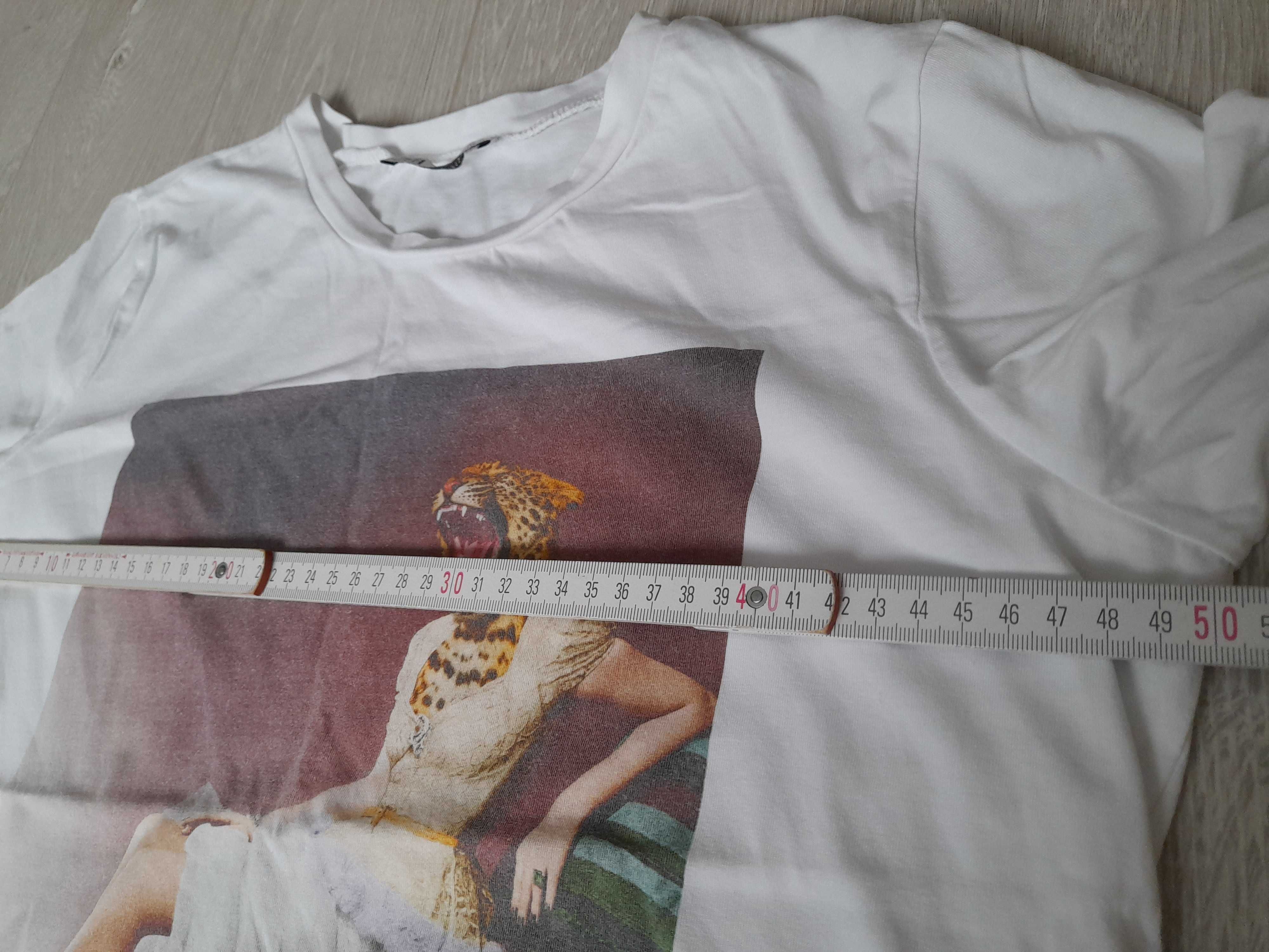 Markowy ZARA t-shirt bluzka damska M pachy 50 cm x2 art design