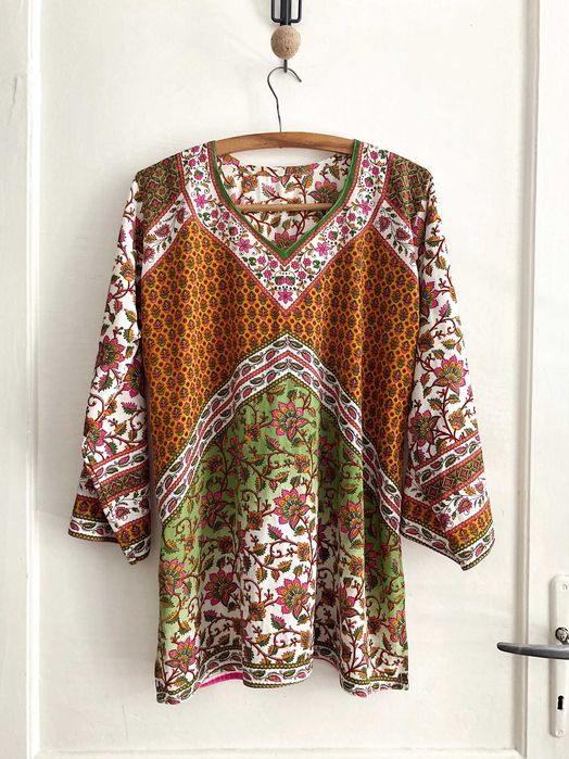 Tunika sukienka wzory indyjskie letnia kwiaty kolorowa hippie boho