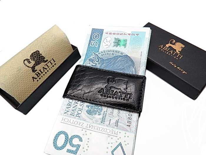 Skórzany KLIPS NA BANKNOTY Pieniądze ABIATTI SKÓRA Na Mocny Magnes