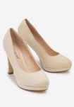 Buty na obcasie, beżowe, zamszowe, wysokie czułenka, 35