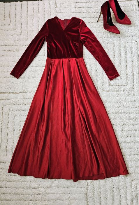 Burgundowa suknia balowa sylwester studniówka święta impreza wesele