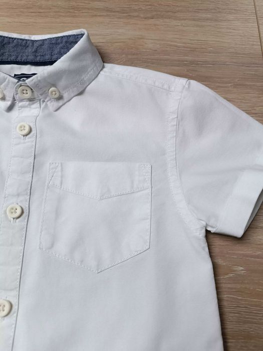 Koszula krótki rękaw guziki kołnierzyk kieszonka biała 'Primark' 110