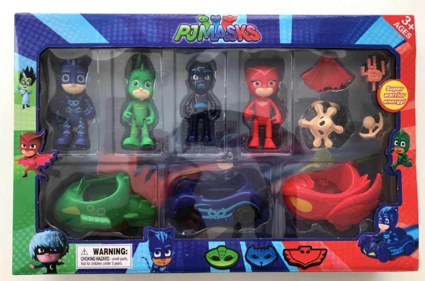 PIDZAMERSI 4 figurki # 3 pojazdy fajny zestaw PJ MASKS sowella gekson