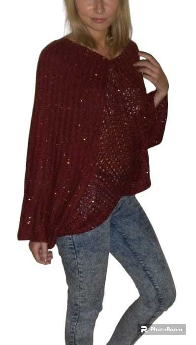 Nowe bordowe ponczo sweter 34,XS BonPrix Rainbow poncho