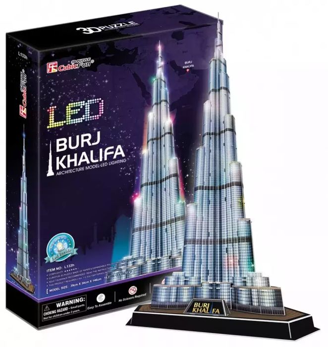 Puzzle 3D 136 elementów. Burj Khalifa + LED. Cubicfun