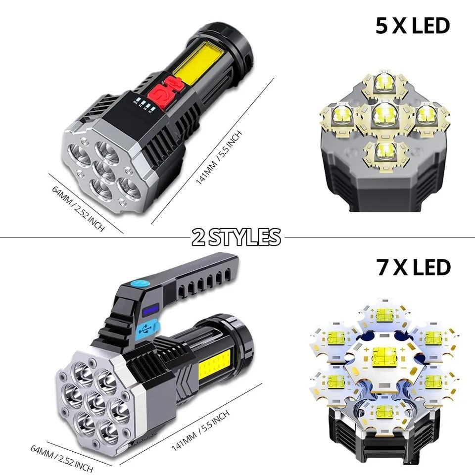 Latarka akumulator taktyczna 7 x LED boczny panel COB USB survival