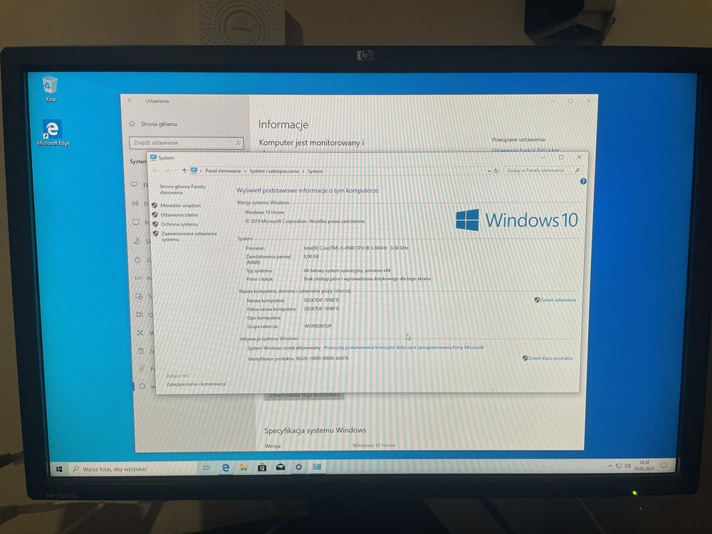 Komputer z monitorem Intel i5/8GB