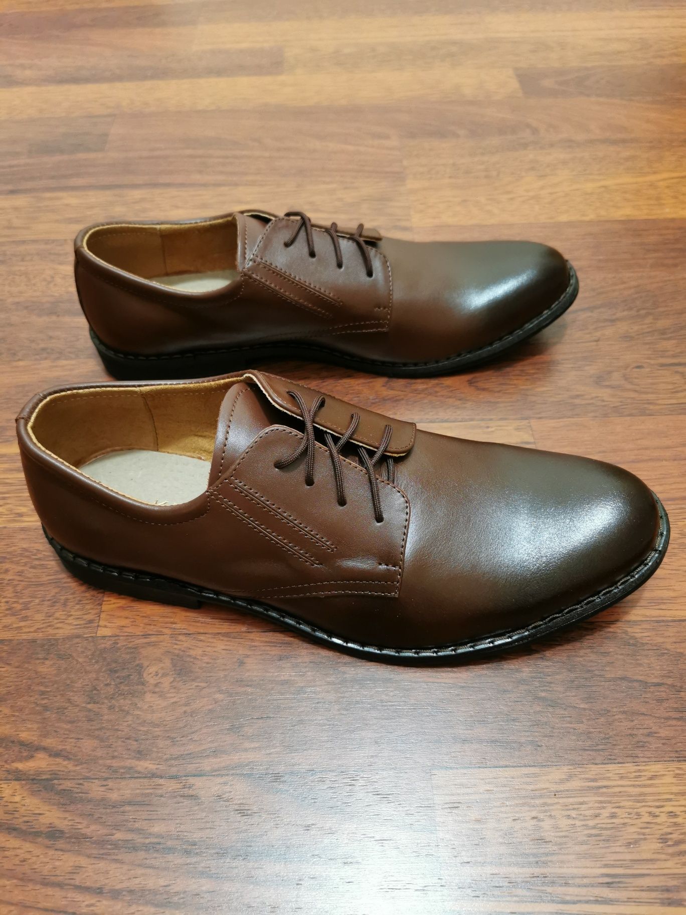Eleganckie Tęgie Skórzane Wizytowe Półbuty Meskie  DW Brąz