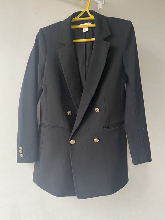 H&M чорний двобортовий піджак oversize жакет блейзер кардиган віскоза