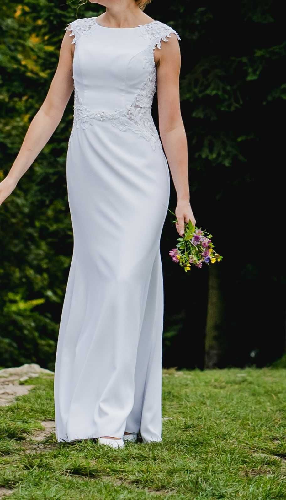 Klasyczna, prosta, niesłychanie elegancka suknia ślubna, 36, +2x welon