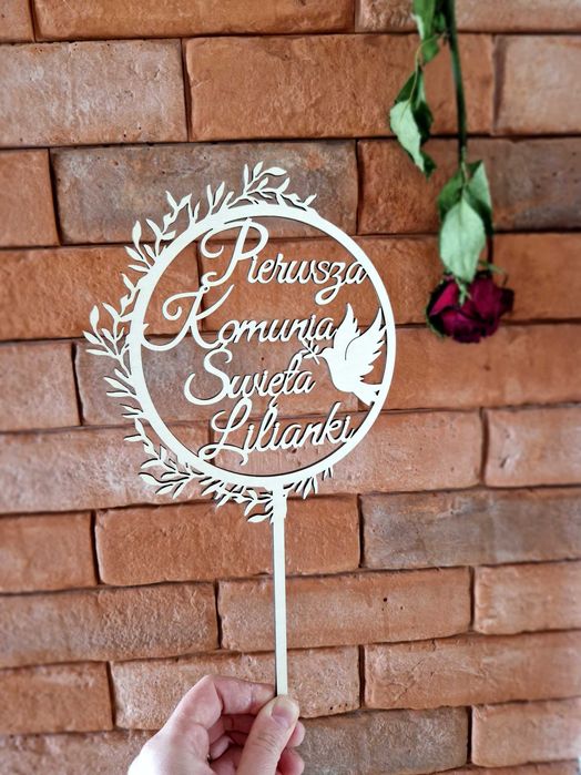 Komunijny Topper na Tort Pierwsza Komubia Święta + imię