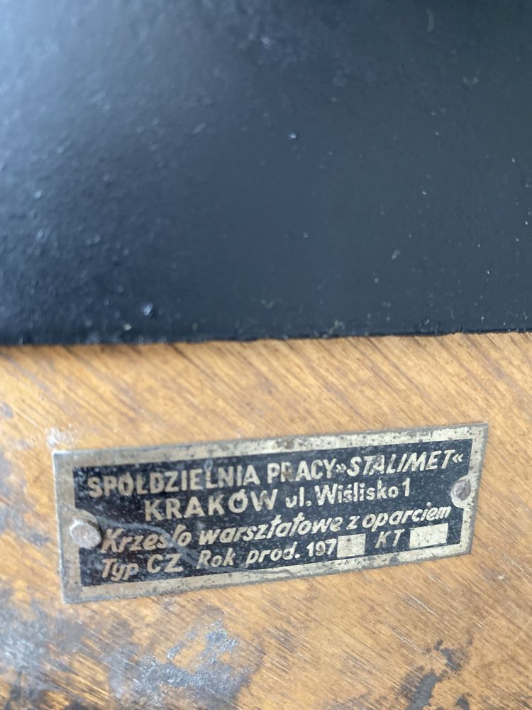 Krzesło warsztatowe 1975 hoker loft PRL  sp pracy Stalimet Krakow