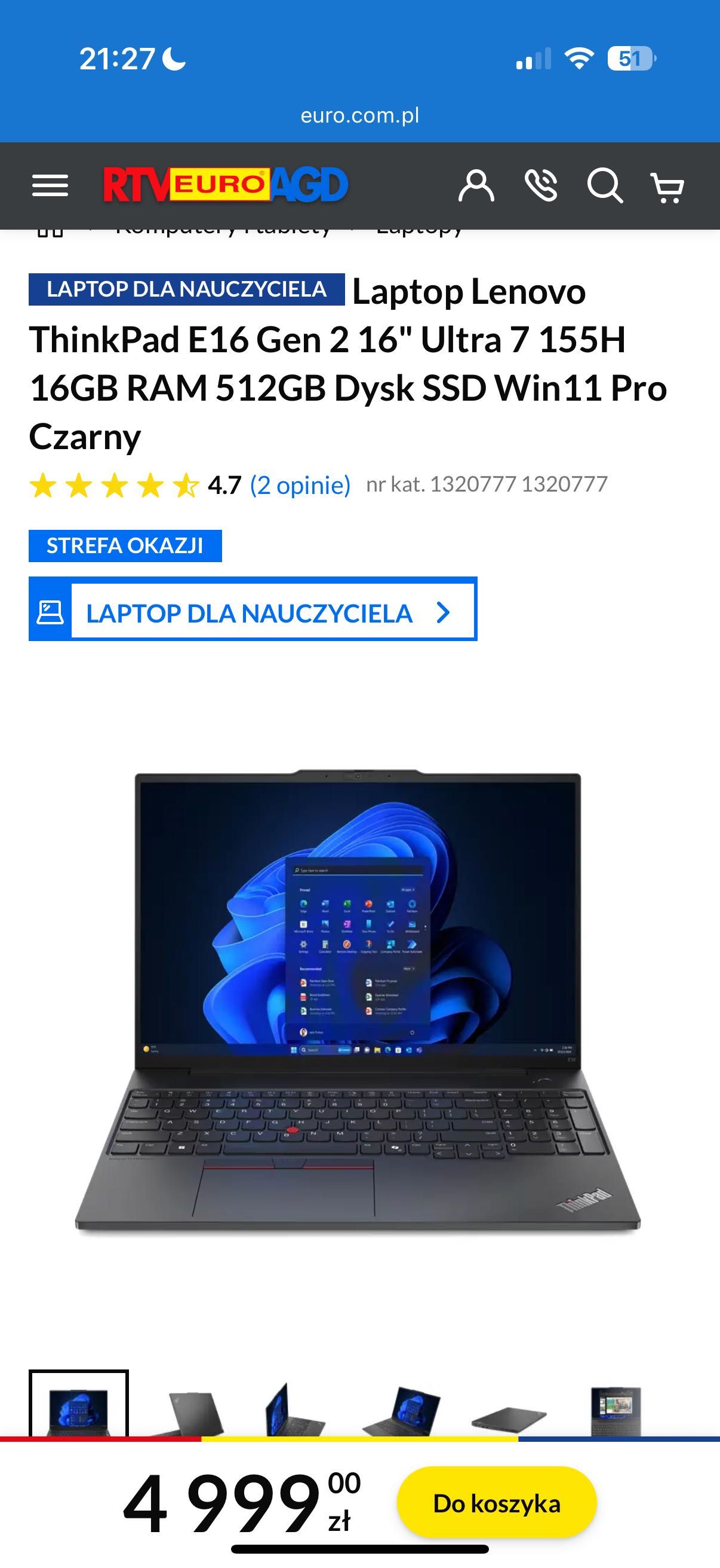 Lenovo ThinkPad E16 Gen 2 i7 , Ultra 16'' 155H 16GB RAM , Dysk 512GB