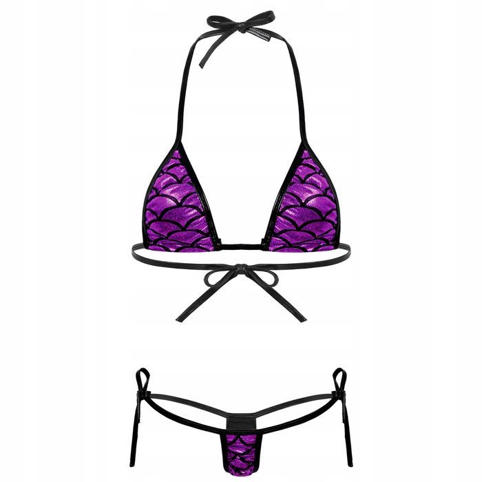 Seksowne micro bikini wiązane strój kąpielowy plaża łuska różowy