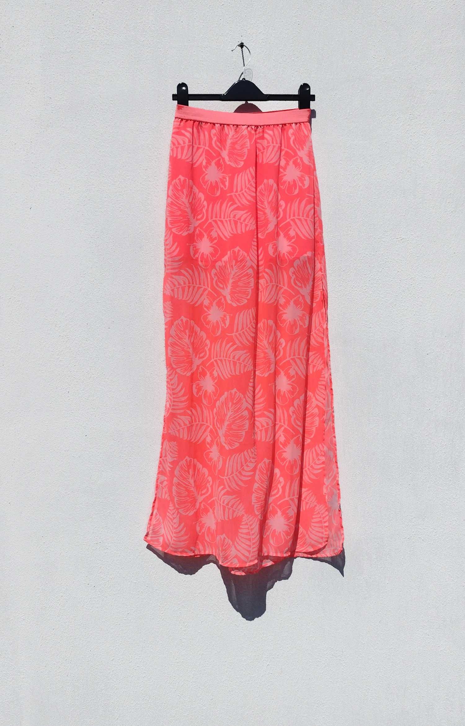 Яркая гелевая розовая длинная юбка с высокими разрезами H&M XS