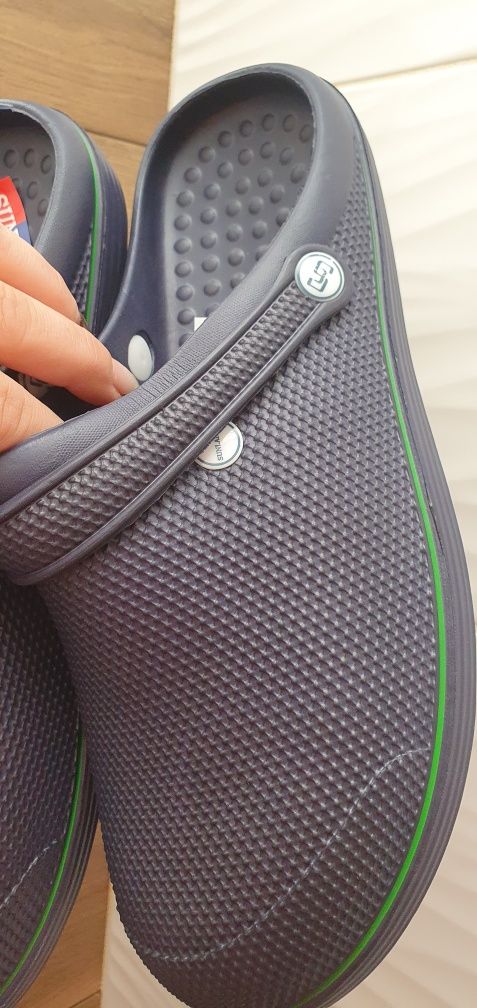 Klapki 45 krokodylki a'la crocs granatowe ogrodowe na codzień bez dziu