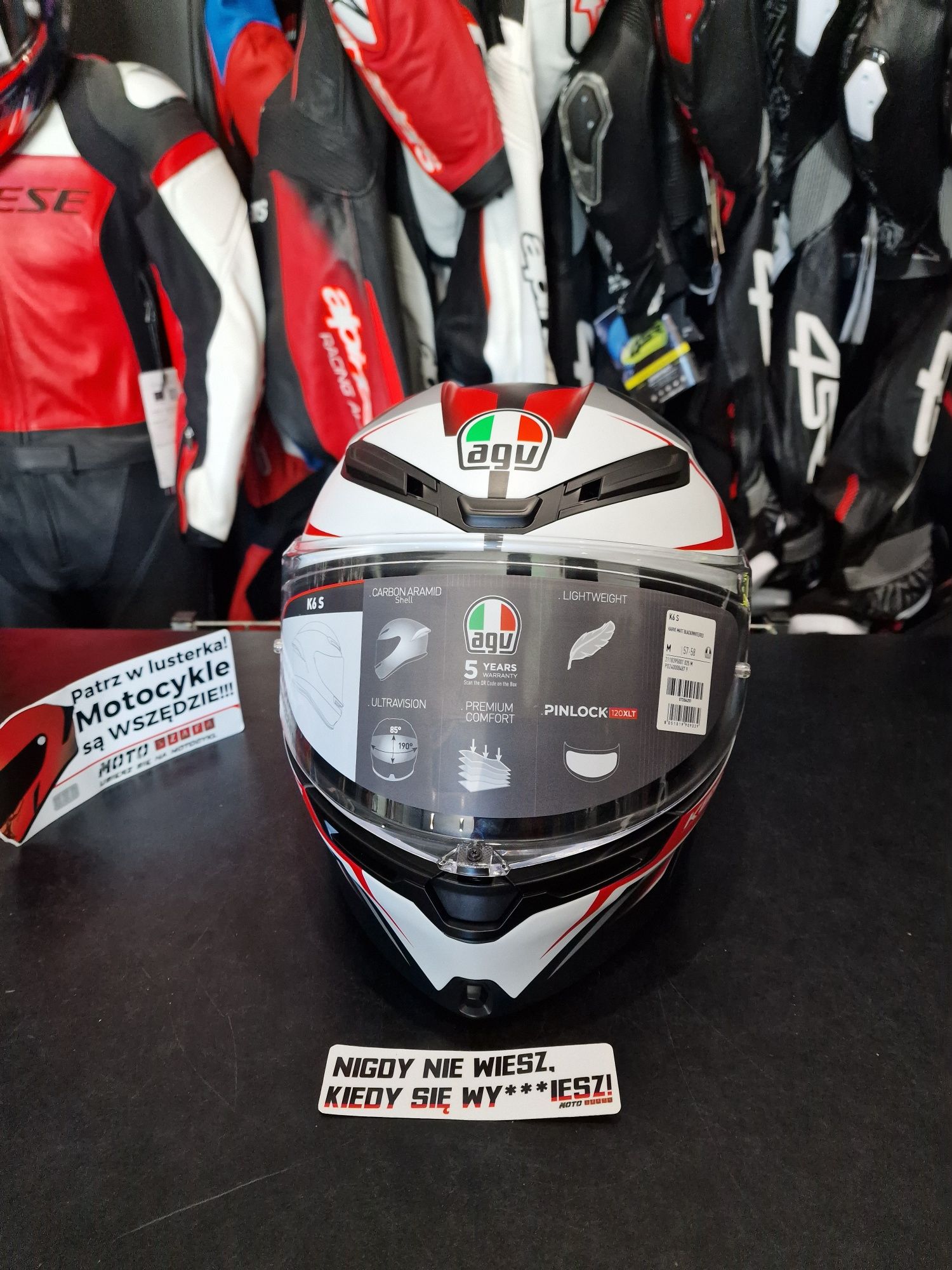 MotoSzafa Kask AGV K6 S KARVE MATT BLACK/WHITE/RED !gratisy!